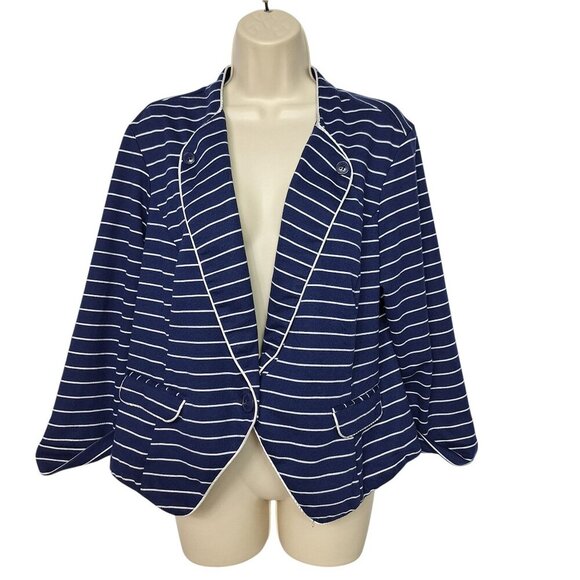 Torrid Womens Ponte Knit Blazer Navy White Striped with Piping Size 2 Business - Picture 2 of 6